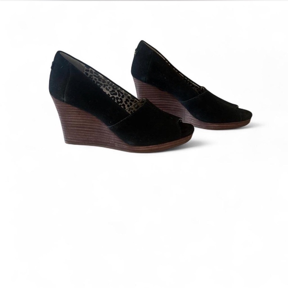 Toms Black Peep Toe Wedges